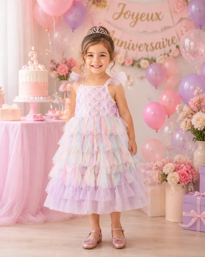 A Sweet and Lovely Girls' Mermaid Dress in Light Purple, Hot Sale Colorful Sparkling Sequin Party Outfit
