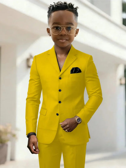 Stylish Boys Formal Suits 2 Pieces Jacket Pants Wedding Guest Clothes Handsome Notched Lapel Kids Slim Fit Suit Set For Birthday