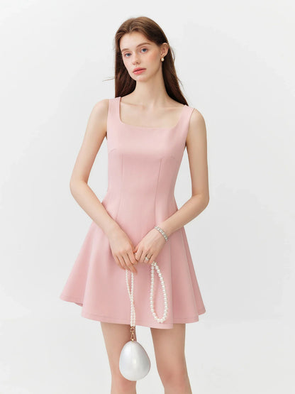 Women's 2026 Summer New Arrival French Style U-Neck Sleeveless Dress Waist-Tight Slim A-Line Flared Midi Dress Short Skirts