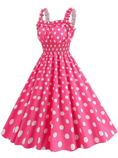 Spaghetti Strap Pink Plaid Dress Women Summer Elegant Vintage 50s Rockabilly Swing Party Dress