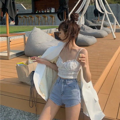 Women's Denim Shorts Casual High-Waisted Shorts Retro-Washed Button-Fly Sexy Hot Pants Tight-fitting Summer Shorts