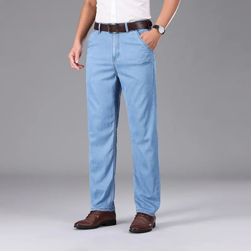 Business Lyocell Jeans Men Summer New Thin Fashion Straight Breathable Brand Pants Male Slim Comfortable  Denim Trousers