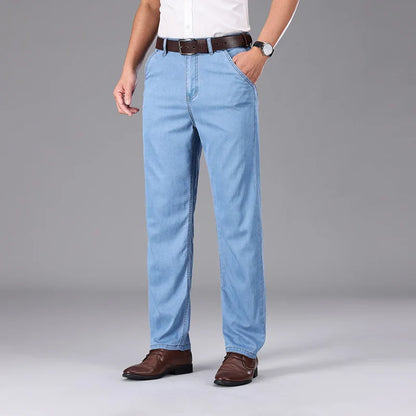 Business Lyocell Jeans Men Summer New Thin Fashion Straight Breathable Brand Pants Male Slim Comfortable  Denim Trousers