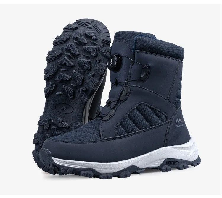 Mens Snow Boots Thickened Velvet Winter Boots Rotating Buckle Design Mid-calf Boots Plush Warm Cotton Shoes for Men Botas Hombre