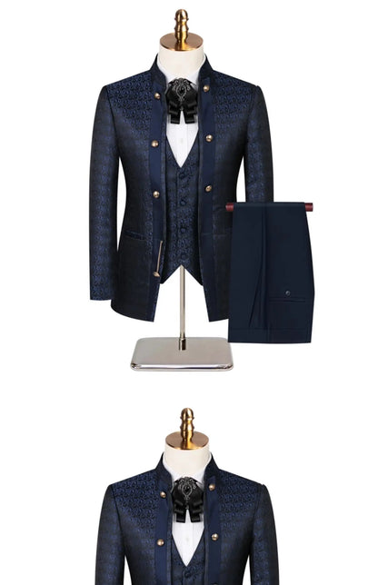 2025 New Wedding Host Performance Men's Suit Dress Three-piece Botanical Floral Pattern  Blazer  for Men with Pants and Vest