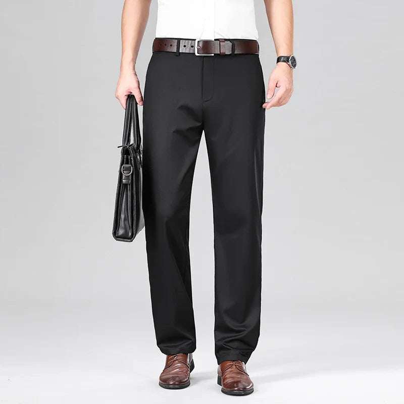 Mulberry Silk Pants Men's Summer Thin Breathable Business Casual Loose Trousers Straight Non-iron Solid Color Plus Size 3colors
