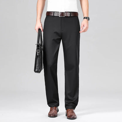 Mulberry Silk Pants Men's Summer Thin Breathable Business Casual Loose Trousers Straight Non-iron Solid Color Plus Size 3colors