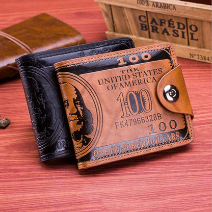 Fashion Wallets with 100 US Dollar Pattern Hasp Male Leather Wallet with Zipper Card Holder Coin Pocket Purse Cartera Women Men
