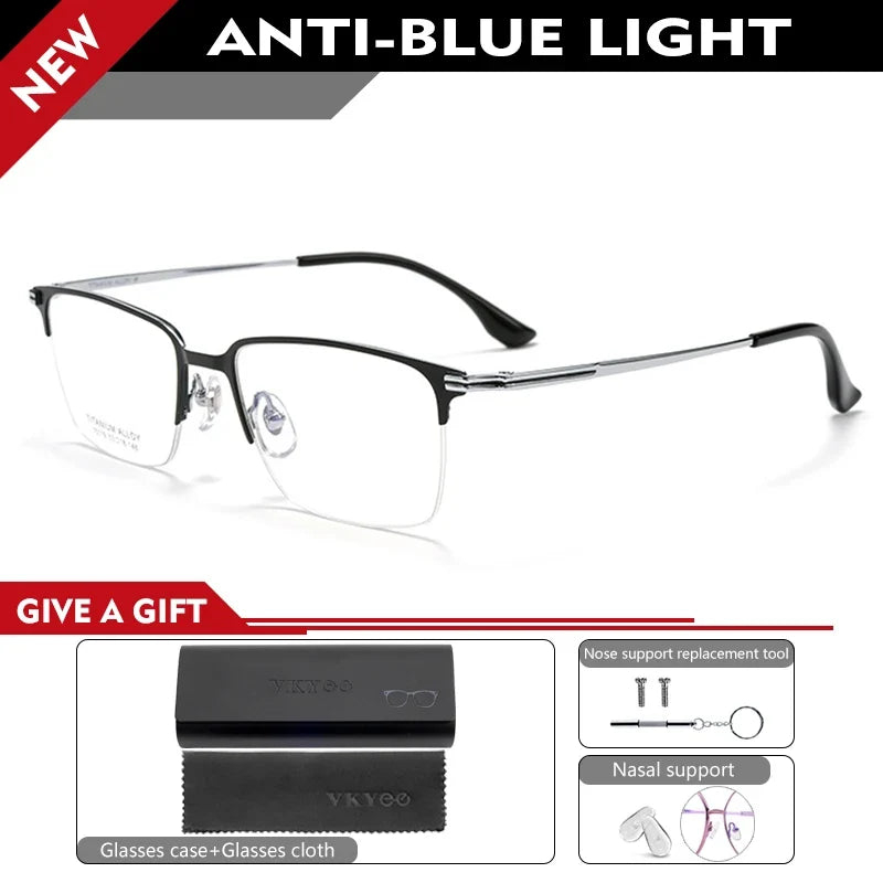 Pure Titanium Half Frame Business Eyeglasses Frames Anti-blue Light Reading Glasses Men's Customized Prescription X15119B