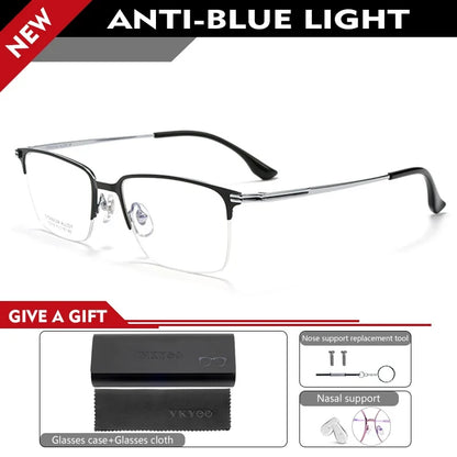 Pure Titanium Half Frame Business Eyeglasses Frames Anti-blue Light Reading Glasses Men's Customized Prescription X15119B