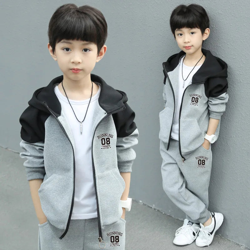 SpringAutumn Boys Contrast Zip Sweatshirt Jacket+Sweatpant Workout Set School Kids 2PCS Tracksuit Children Jogging Outfit 4-11Yr
