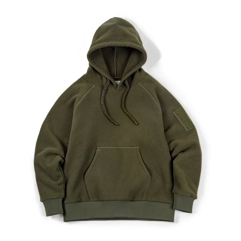 2024 Autumn Winter Casual Heavyweight Hoodie Men's Black Versatile Thickened Fleece Pullover Loose Warm Hooded Sweatshirt