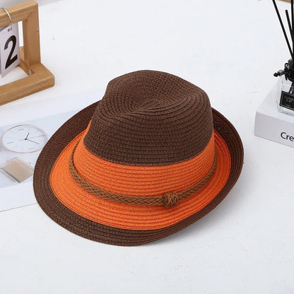 Classic Nostalgic Striped Straw Hat for Outdoor Travel Parent-child Fedoras Sun Shading and Sun Protection Denim Hat
