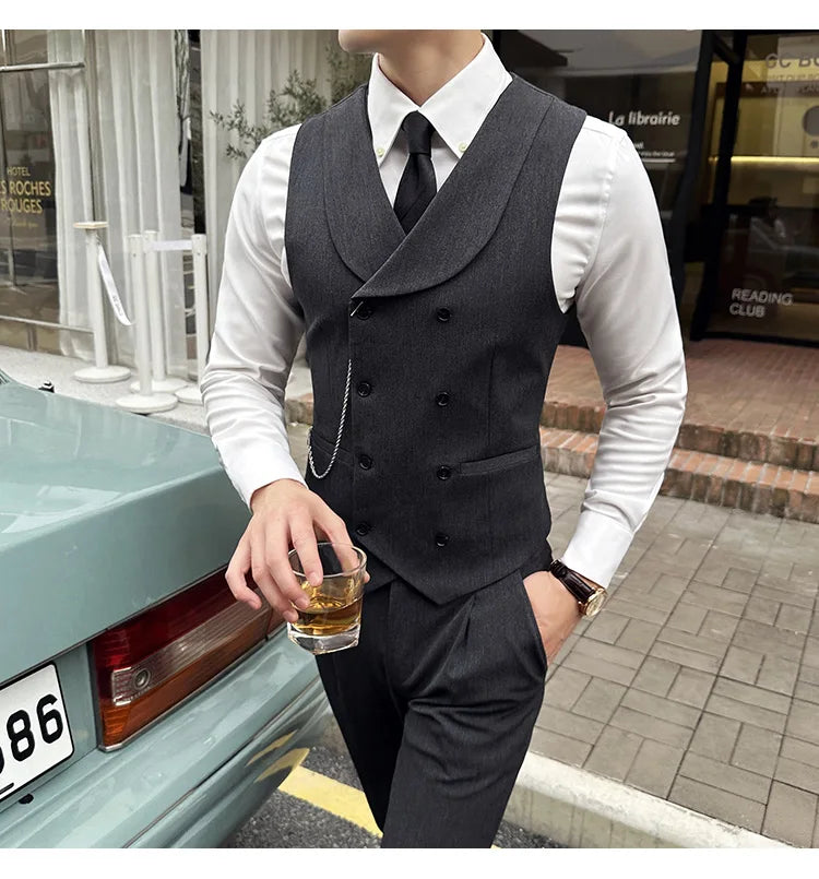 (1 Pcs Vest）2024 Latest Style Design Double Breasted Men Suit Vests Formal Groom Wedding Social Slim Fit Sleeveless Vest Coats
