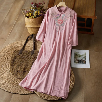Embroidery Ethnic Style Fashion Clothes Vintage Cotton Linen Streetwear Harajuku Chinese Style Summer Dress for Women Clothing