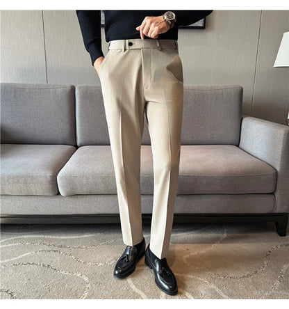 New Lnvisible Elastic Waistband Design Men Business Casual Pants High Quality Solid Slim Office Social Dress Suit Pant Oversized