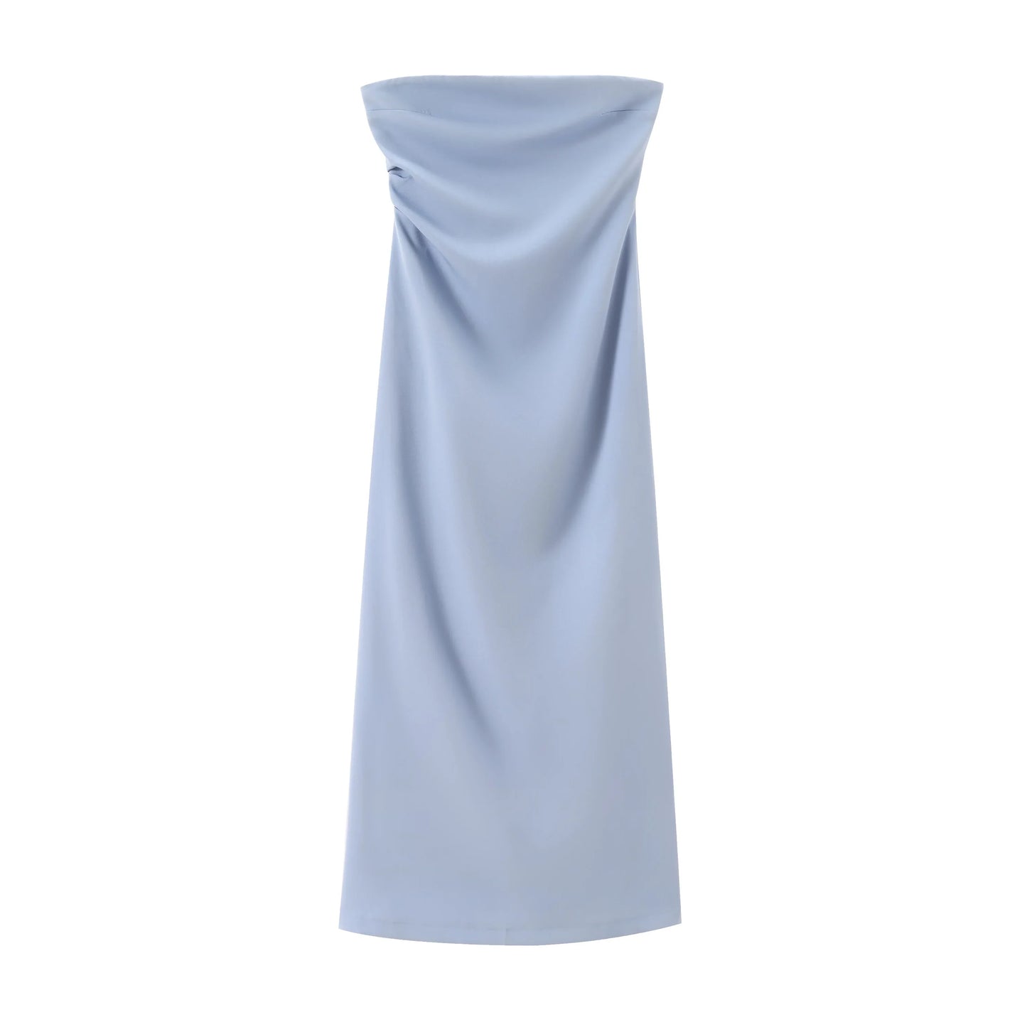 Women Fashion Summer New Sexy Split Back Zip Pleated Sleeveless Strapless Dress Chic Female French Elegant Evening