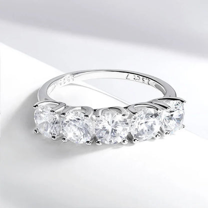 2.5/5CTTW D Color Genuine Moissanite Rings for Women 5 Gemstone Bridal Wedding Jewelry 925 Sterling Silver Wholesale Ring