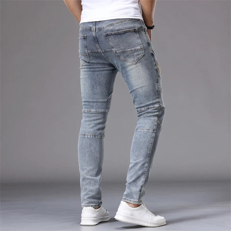 Men's Patchwork Skinny Ripped Jeans Fashion Trousers Elastic Slim Hole Biker Denim Pants Hip-hop Rock American Streetwear