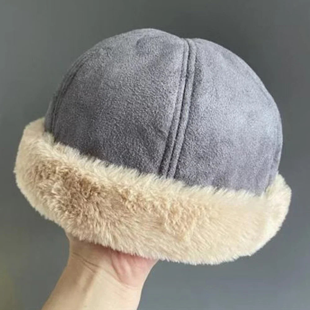 New Autumn Winter Cap for Men Women Thick Warm Lamb Fleece Lined Bomber Hat Male Female Solid Plain Suede Russian Fur Hat
