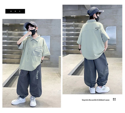 School Boys Fashion Summer Top And Bottom Clothes Set Polo Shirt + Pants 2 Pieces Clothing Suit Kids Children Casual Tracksuit