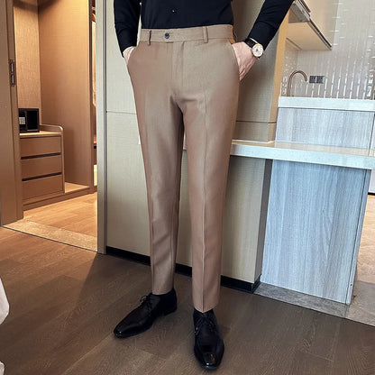 2024 Spring Autumn Fashion Business Casual Pants Men's Straight Leg Slim Fit Suit Pants Formal Office Social Wedding Dress Pants