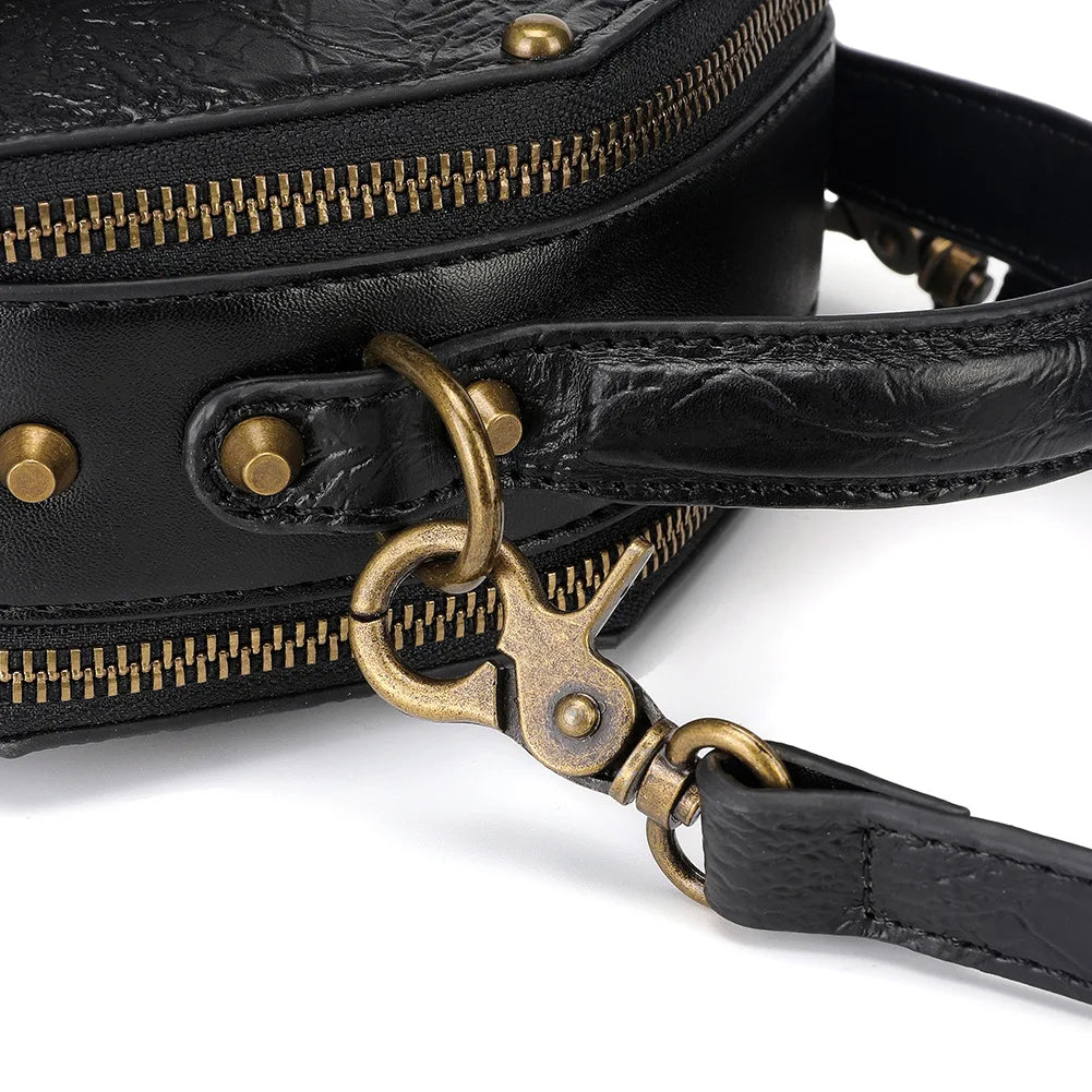 New Gothic Leather Clock Bag Steampunk Shoulder Bags Vintage Women Handbags Messenger Crossbody Bag Ladies Rivet Top-Handle Bags
