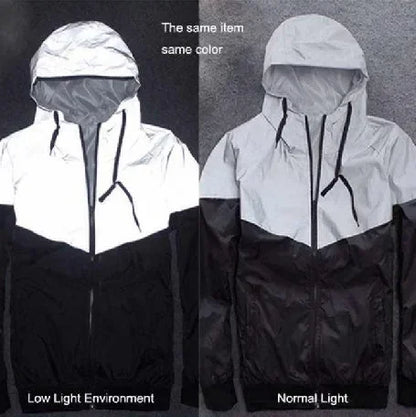 Men's Patchwork Night Reflective Jacket Casual Waterproof Windbreaker Party Dancer Hip Hop High Quality Coat Male Trend Brand