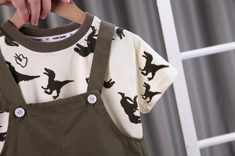 Children Summer Baby Boys Girls Clothes Suit Fashion Cartoon T-Shirt Bib Pants 2Pcs/Set Toddler Casual Costume Kids Tracksuits
