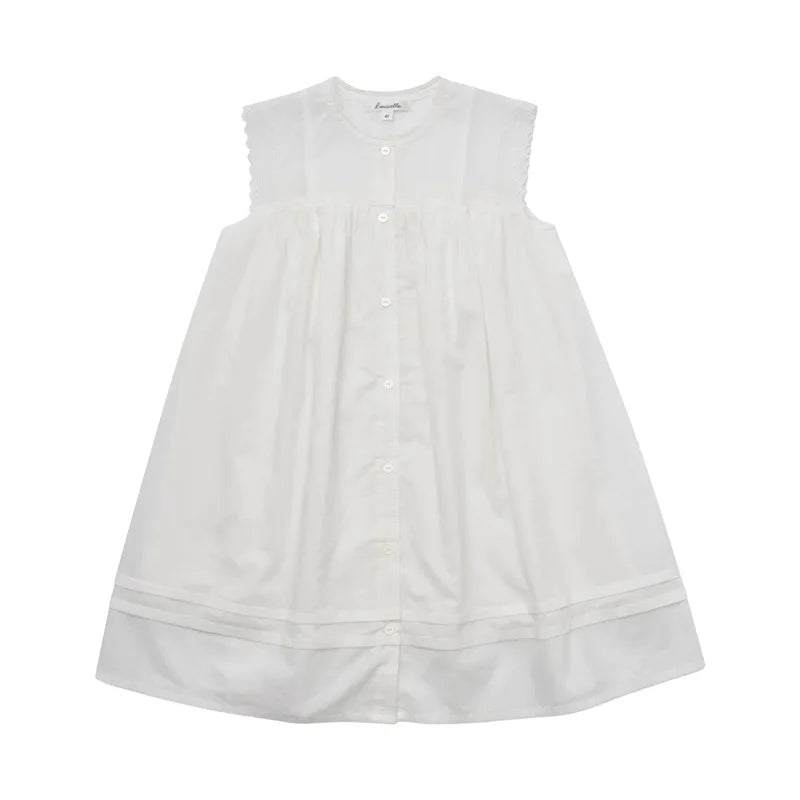 Summer LOU Girls' Printed Cotton Dress Short-Sleeved Handmade Embroidered Wide-Necked Children's Holiday Dress