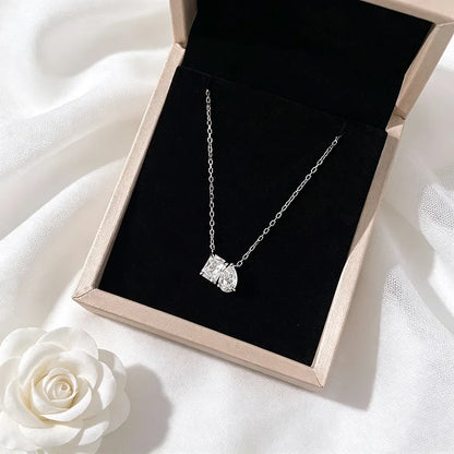 2-5CTTW Radiant Cut Moissanite Necklace for Women 2 Stones Luxury Lab Diamond Pendant S925 Sterling Silver Plated 18K