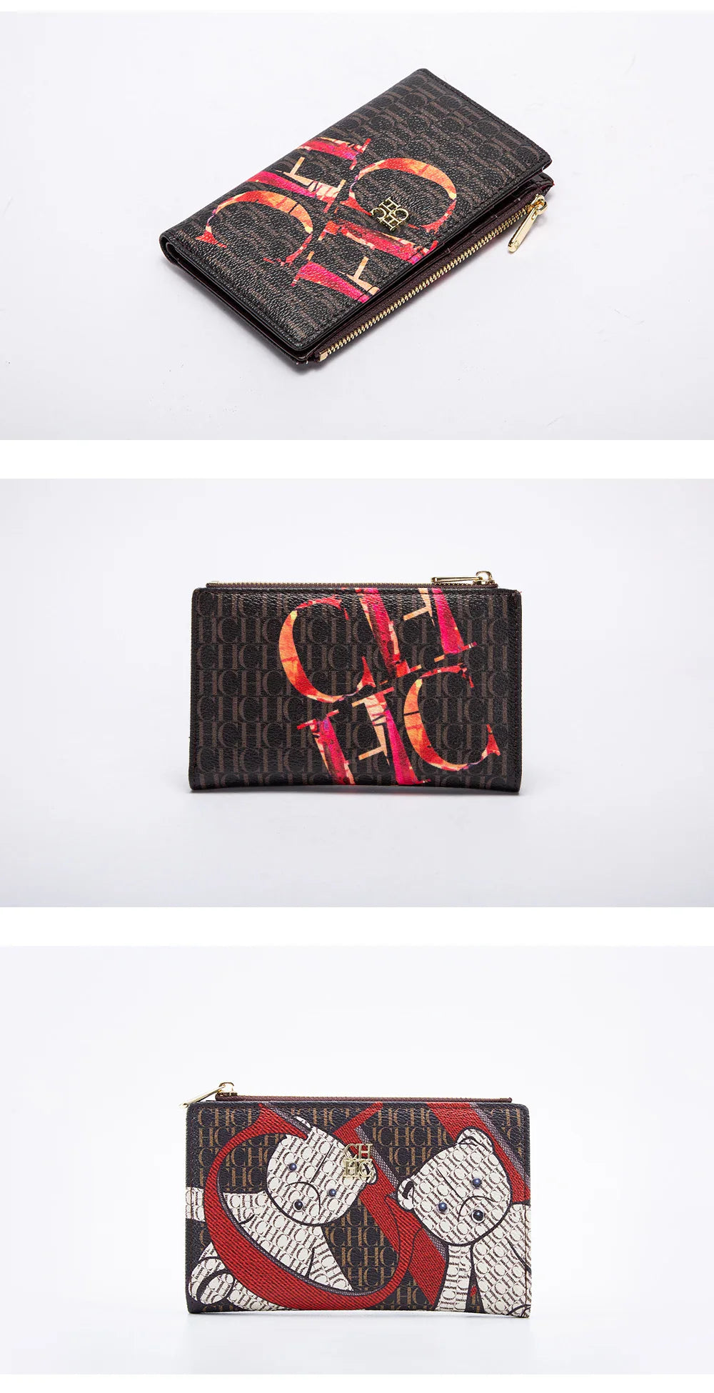Women's Wallet CHCH Fashion Letter Cartoon Pattern Classic Retro Long Storage Wallet PVC Material Bag