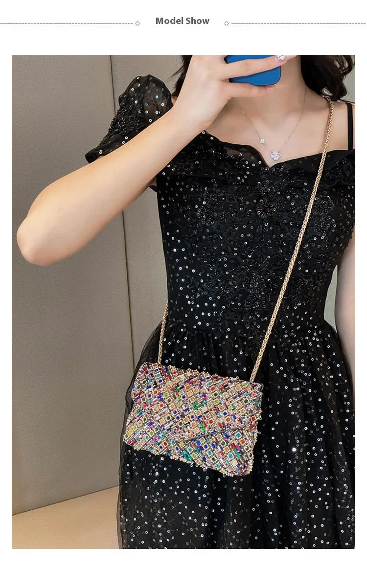 Rhinestone Evening Clutch Bag 2025 Diamond Women Banquet Party Wedding Fashion Messenger Purse Chain Small Shoulder Bag