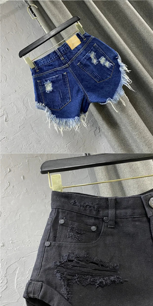 Sexy Low-waisted Denim Shorts 2026 New Summer Hole A Wide-leg Pants Ripped Jeans for Women