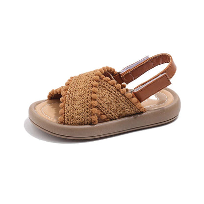 Girls Summer Beach Shoes Ethnic Style Kids Casual Sandals Soft Sole Fashion Children Retro Princess Shoes 2025 Summer New
