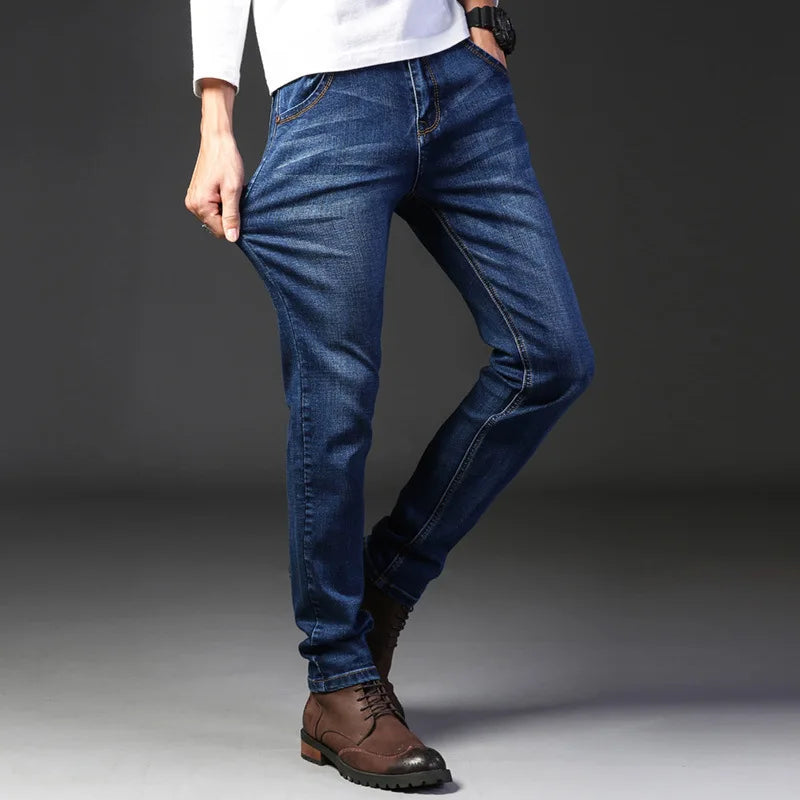 2025 New Business Men's Jeans Casual Comfortable Straight Stretch Fashion male Classic Premium Blue Black Denim trousers