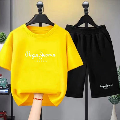 Children Clothes Brand Letters Print T-shirt 3-12Yrs Boys Girls Short-sleeved Top+Shorts Casual Fashion Sports Set Clothing