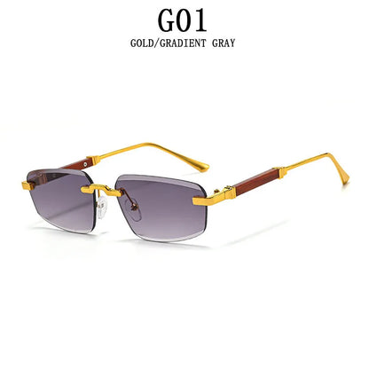 2026 Wooden Rimless Sunglasses Women Trendy Sunscreen Vintage Sunglass Men Vacation Fashion Glasses Lentes De Sol Mujer Okulary