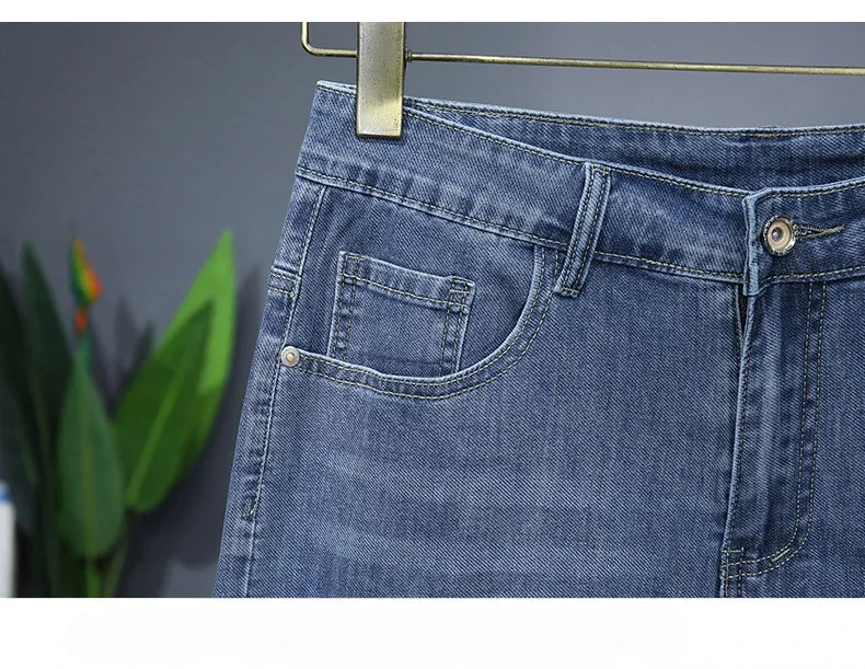 Summer Thin Men's Embroidered Denim Shorts Fashion Stretch Slim Breathable Straight Jeans Personality Bermuda Short Pants Male