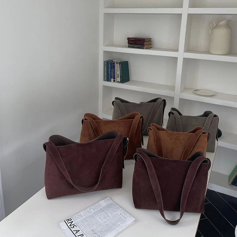 Luxury Genuine Leather Women Bags 2025 Spring Cow Suede Shoulder Bags Women Retro Gold Buckle Large Capacity Totes Lady Handbags