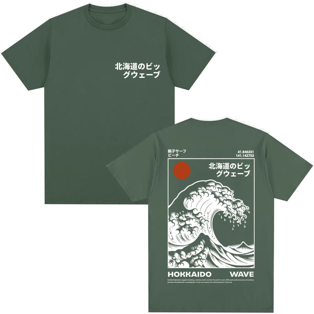 Japanese Style Hokkaido Wave Graphic T-shirts Men Women Harajuku Fashion Vintage T Shirts Oversized Cotton Popular T-Shirt Gifts
