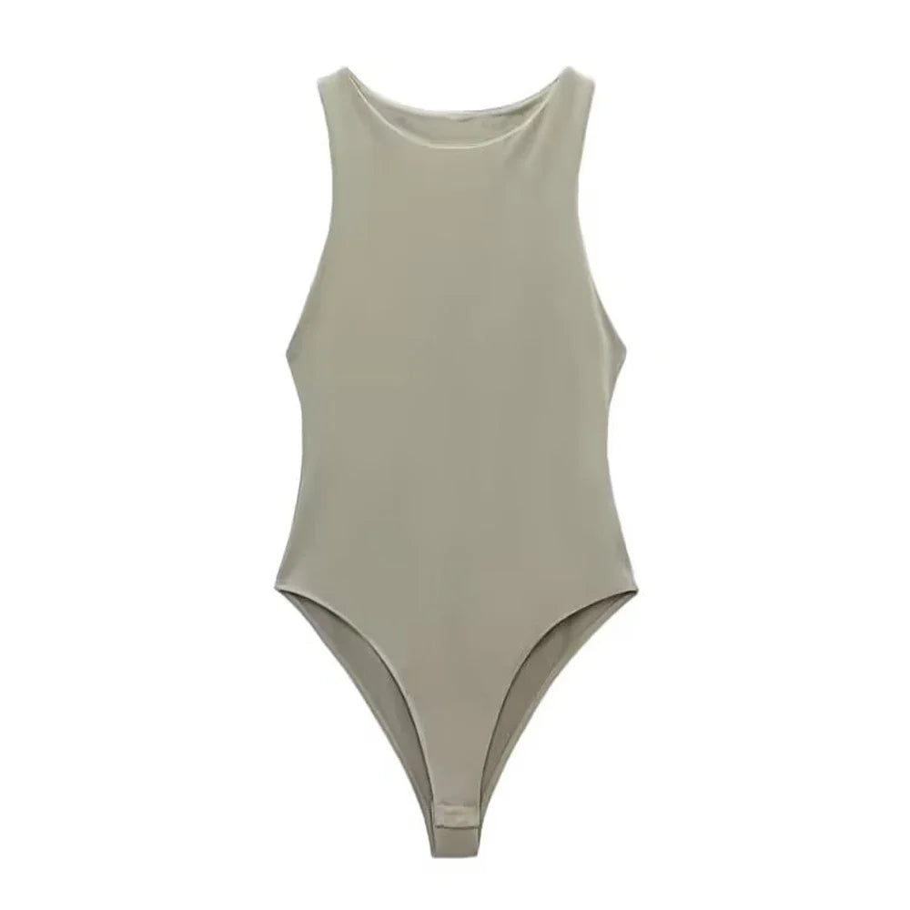 Women Fashion With Halter Neck Skinny Bodysuit Sexy Sleeveless Snap-button Female Playsuits Mujer