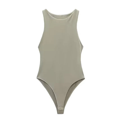 Women Fashion With Halter Neck Skinny Bodysuit Sexy Sleeveless Snap-button Female Playsuits Mujer
