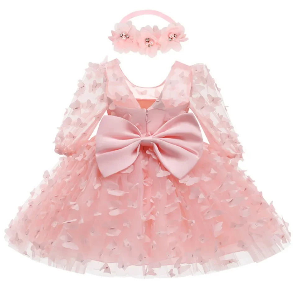 Kids Girl Princess Dress Toddler Long Sleeve Birthday Party Costume Butterfly Design Baby Girl Dress Summer Gauze Children Dress