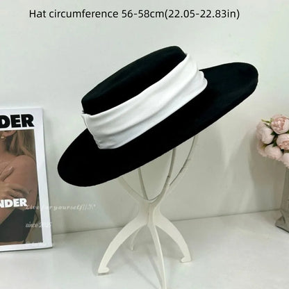 Fashion Formal Top Hat for Women Wide Brim Elegant Flat Felt Hat Retro Warm Fedoras Hats for Party