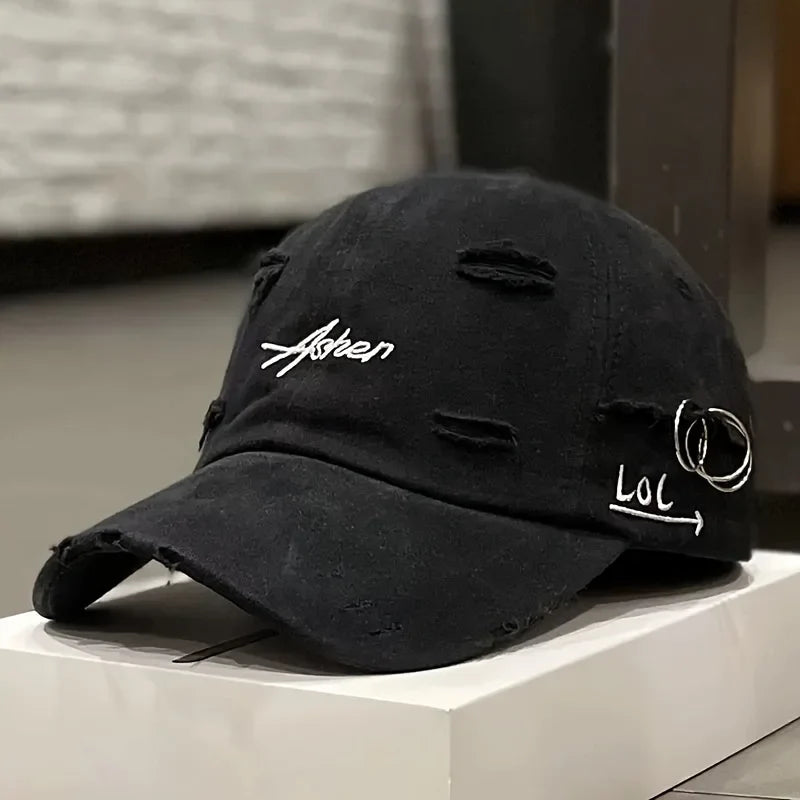 Retro perforated duckbill cap for men and women in spring and summer fashion, simple street baseball cap, trendy perforated