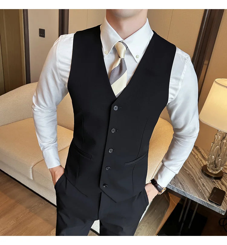 ( Vest + Pants) Men Luxury High Quality Business Suit Vest 2 pieces Formal Groom Wedding Dress Vest Set Fashion Club Clothing