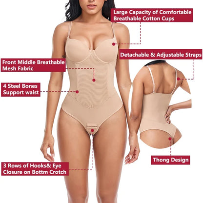 Thongs Bodysuit Shapewear Women Full Body Shaper Waist Trainer Steel Bones Tummy Control Underwear Flat Belly Underbust Corset