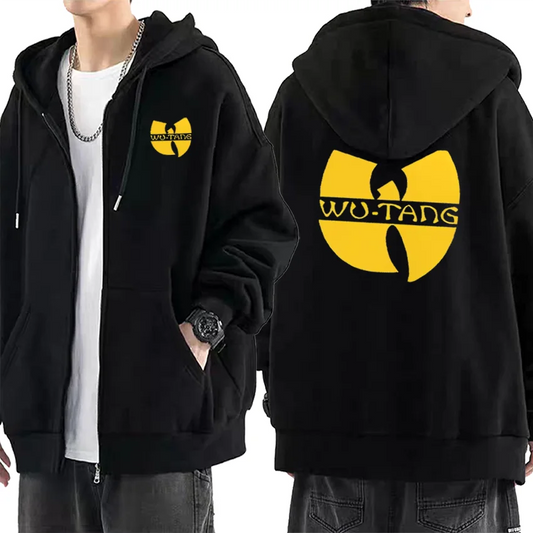 Hip Hop Années 90 Wu Clan T-tangs Graphics Hoodie Men Women's punk Zip Up Jacket Long sleeve Fleece gothic Coat Loose streetwear