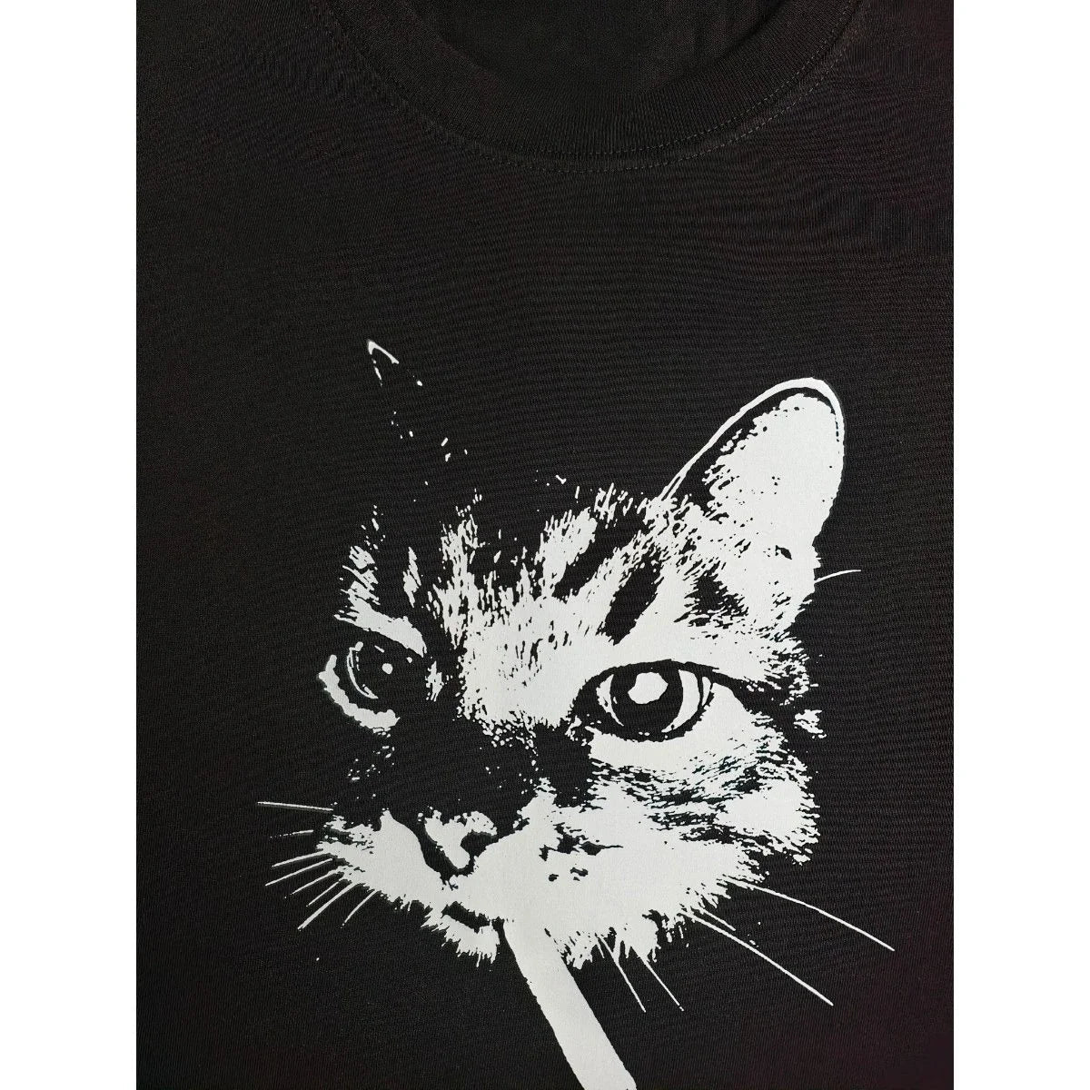 New Street Smoking Cat Retro Printed Crewneck T-shirt Women Fashion Short Sleeves Funny Cat Meme Tops Women Clothing Clothes